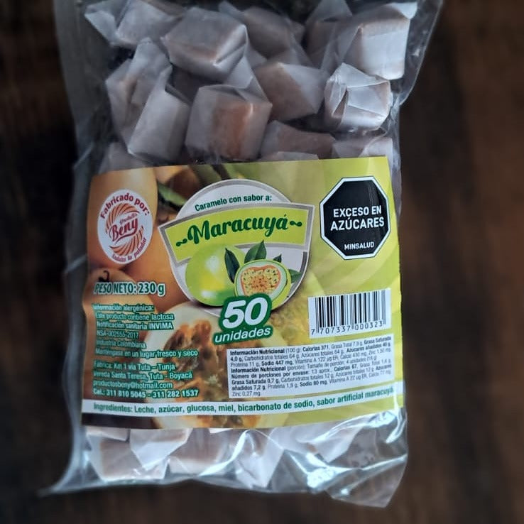 Caramelos Benny sabor a maracuyá producto Boyacense