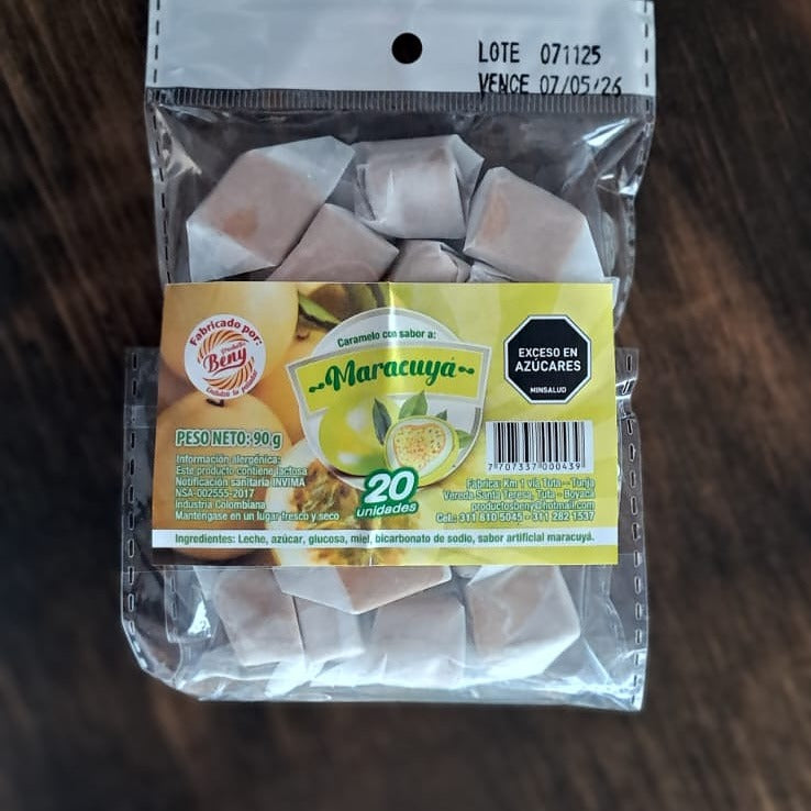 Caramelos Benny sabor a maracuyá producto Boyacense