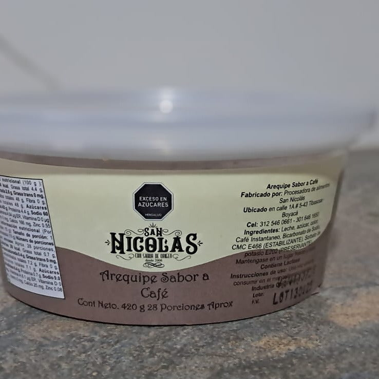 Arequipe artesanal Colombiano sabor a café San Nicolás