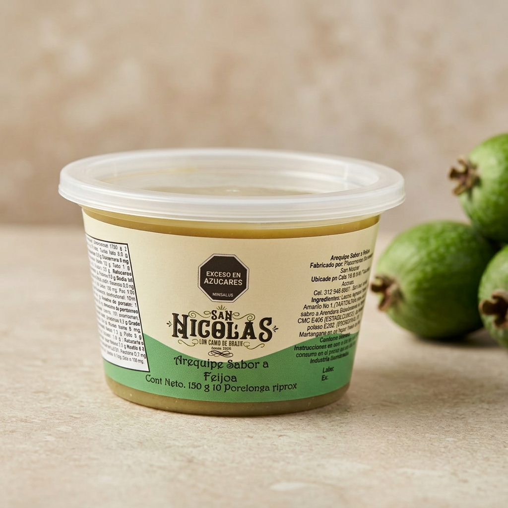 Arequipe de feijoa San Nicolás de 150 g en una ambientación cálida y artesanal.